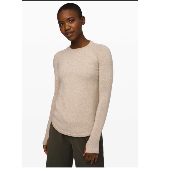 lululemon athletica Sweaters - Lululemon Sit in Lotus Sweater Cashmere Blend Beige Heathered Tan Crewneck